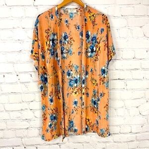 Frumos Kimono Shrug Womens  Blush Pink Blue Floral Lightweight Ribbed